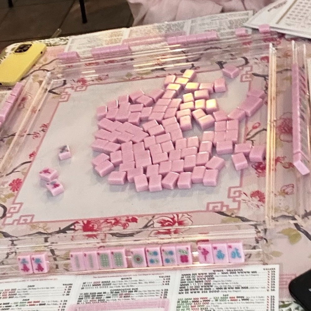 Pink Mahjong Set - tile set and floral mat only